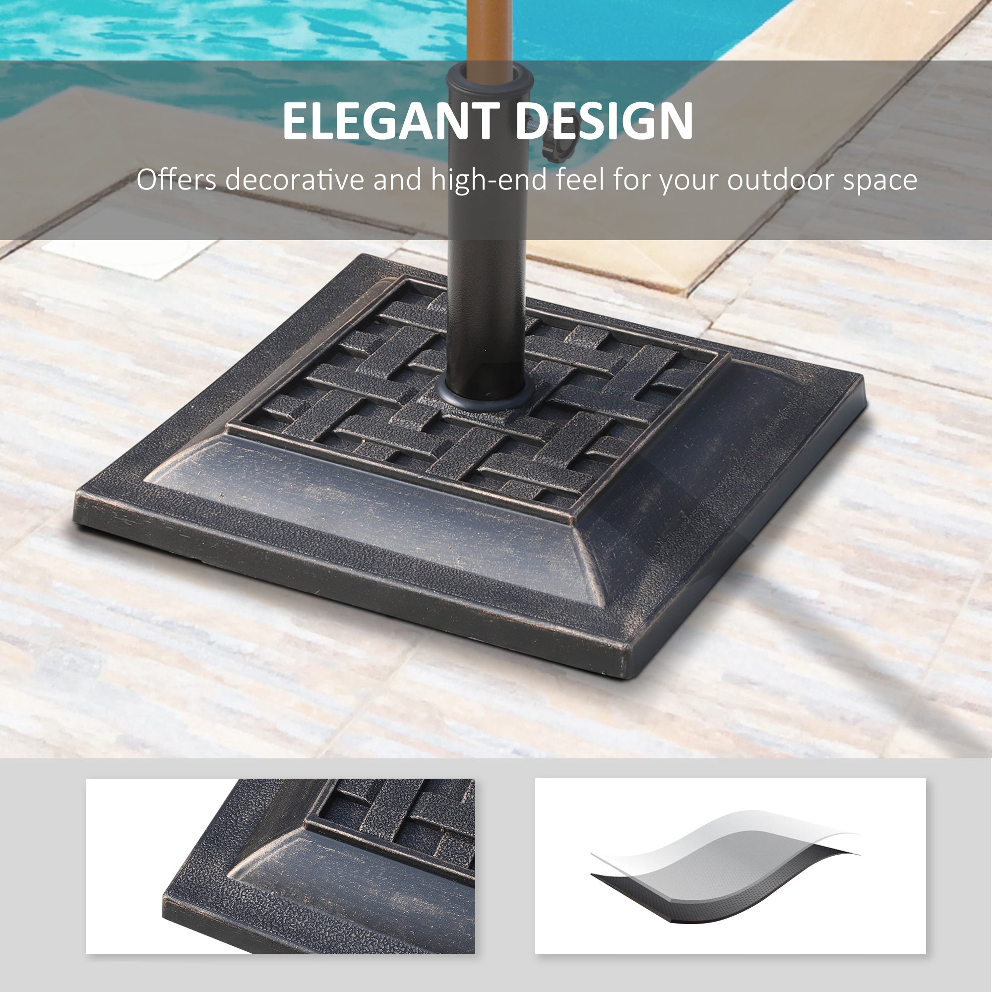 Outsunny 20 lbs Resin Patio Umbrella Stand Base Coated Pole Square Market Umbrella parasol Holder Bronze