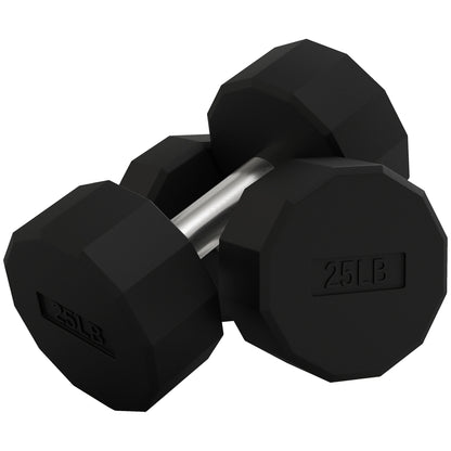 Soozier 2 x 25lbs Dumbbells Set with Non-Slip Grip, Rubber Covered Weights for Men Women Home Gym Workout