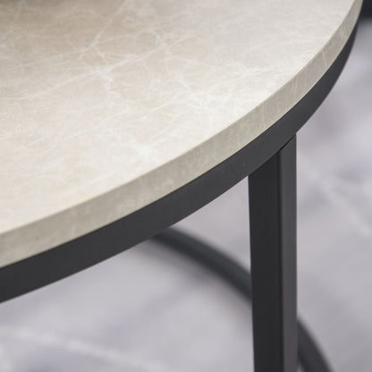 HOMCOM Modern Coffee Table Set of 2, Nesting Side Tables w/ Metal Base for Living Room Bedroom Office Faux Marbled White