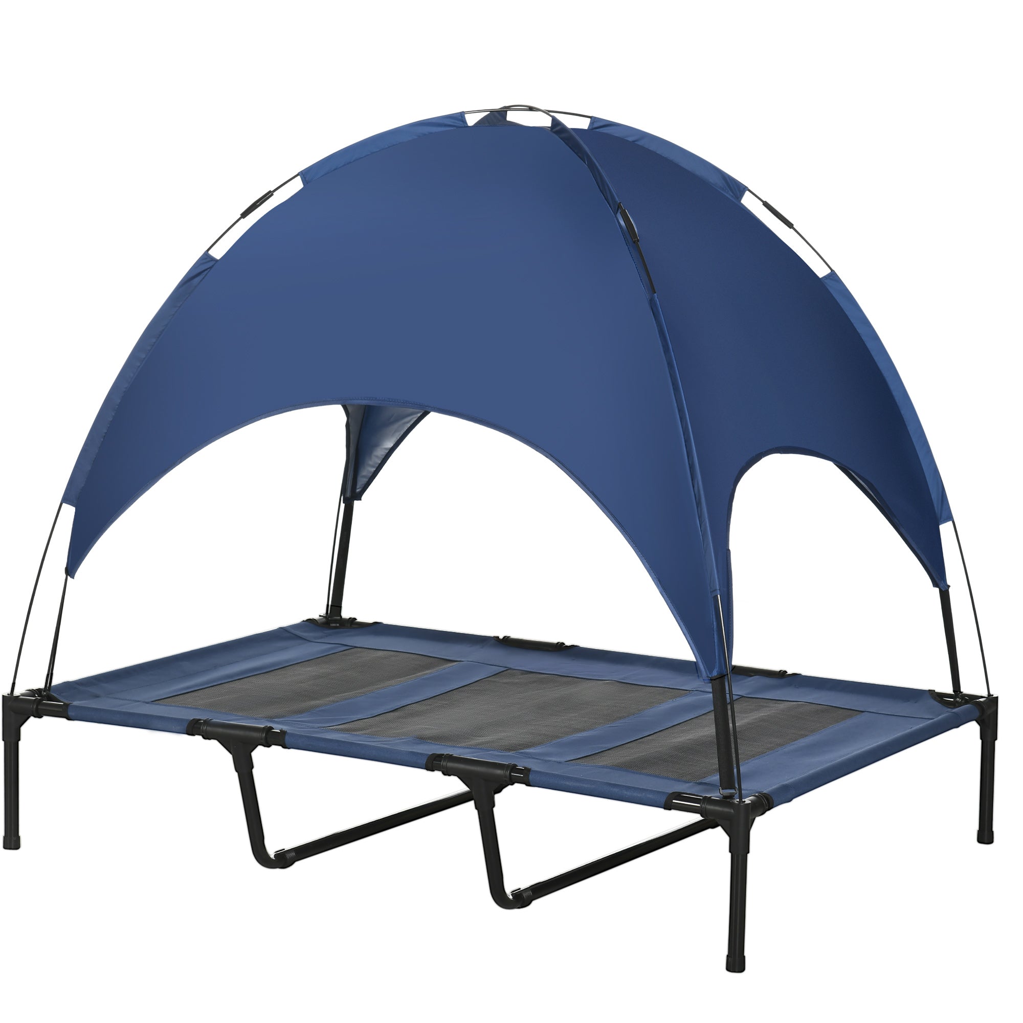 PawHut Elevated Cooling Pet Bed Portable Raised Dog Cot with Canopy for XL Sized Dogs, Dark Blue