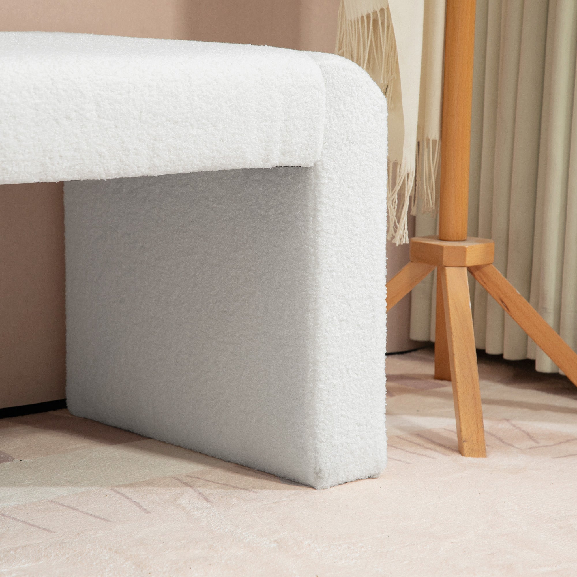 HOMCOM Upholstered Bedroom Bench, Boucle End of Bed Bench, Modern U-Shaped Entryway Bench, 47 x 18 x 18 Inches, White