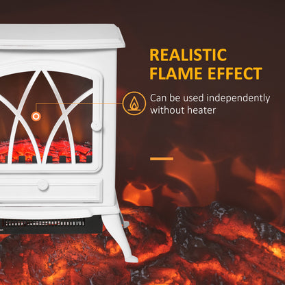 HOMCOM Free Stand Electric Fireplace Stove Heater with Adjustable LED Flame Effect and Front Door, 750W/1500W, White