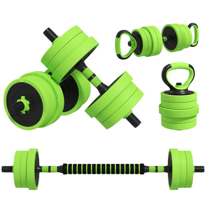 Soozier 44lbs 4-in-1 Adjustable Weight Dumbbell Set, Barbell, Kettlebell, Push Up Stand, Green