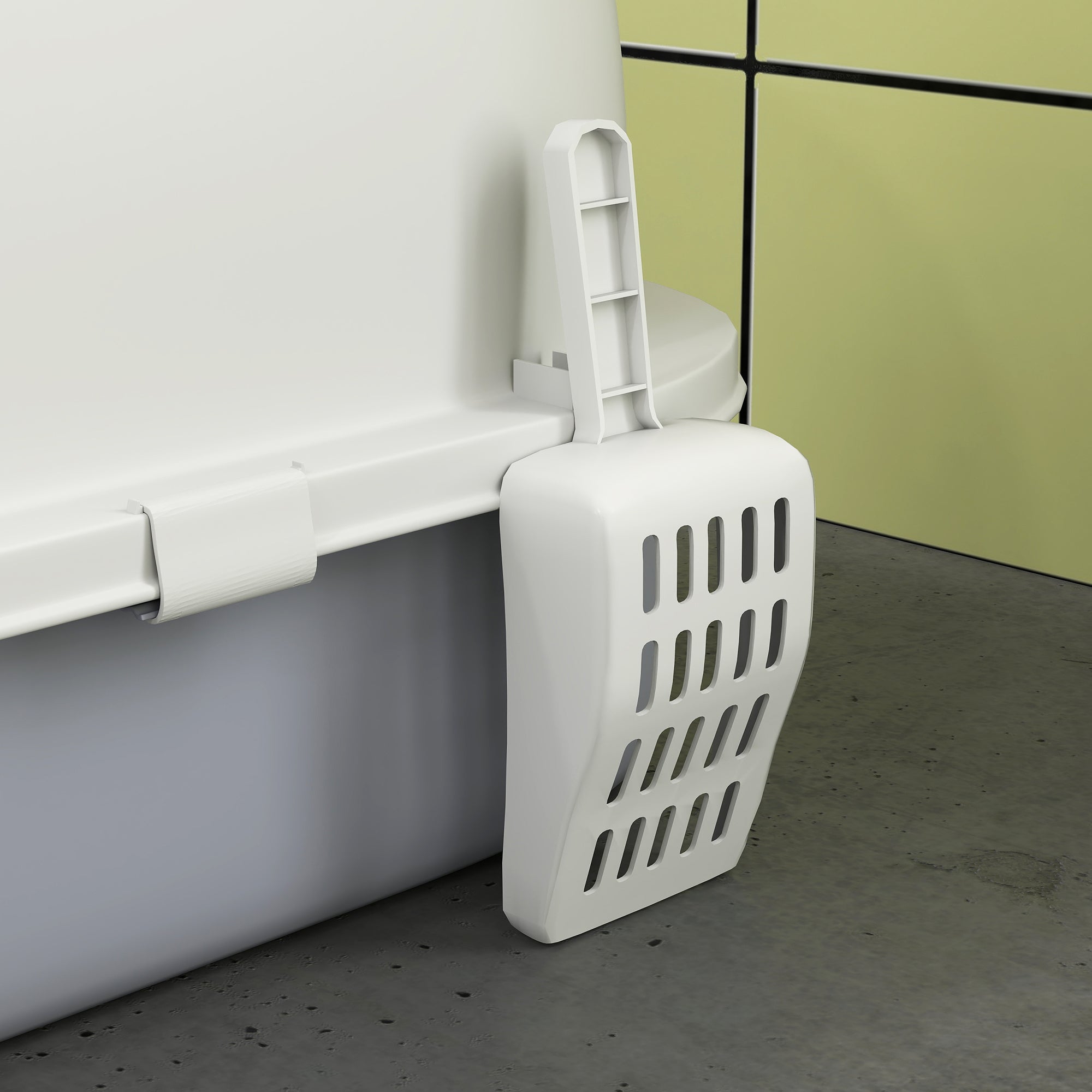PawHut Cat Litter Box with Lid, Front Door Flap, Scoop, Handle, Easy Clean, for Small and Medium Cats, Grey