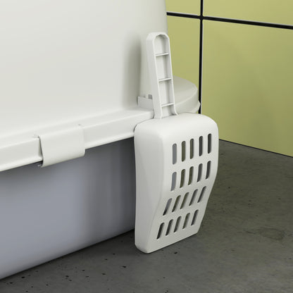 PawHut Cat Litter Box with Lid, Front Door Flap, Scoop, Handle, Easy Clean, for Small and Medium Cats, Grey