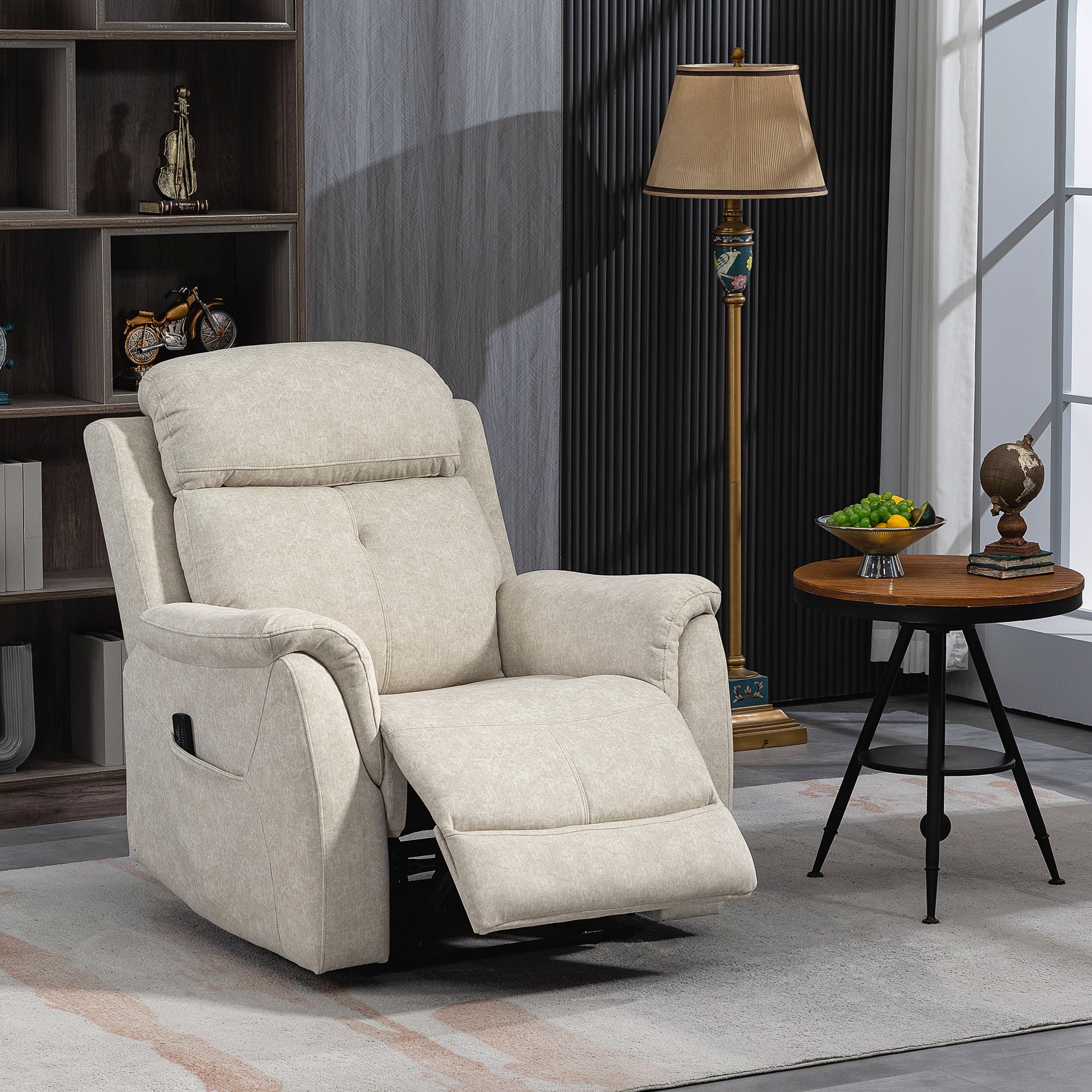 HOMCOM Manual Recliner Chair with Vibration Massage, Reclining Chair for Living Room with Side Pockets, Beige