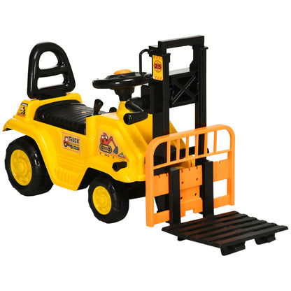 Aosom Ride On Forklift Toy No Power Construction Truck with Fork Tray Storage, for 3-4 Years Old, 33.9"x10.8"x 18.7", Yellow