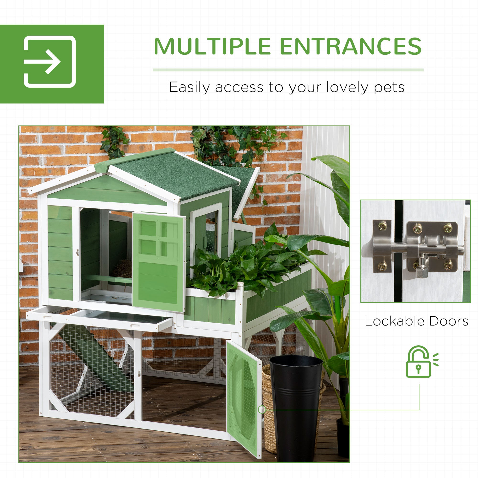 PawHut 42" Wooden Chicken Coop with Garden Space, Run Cage for 2-4 Chickens, Green