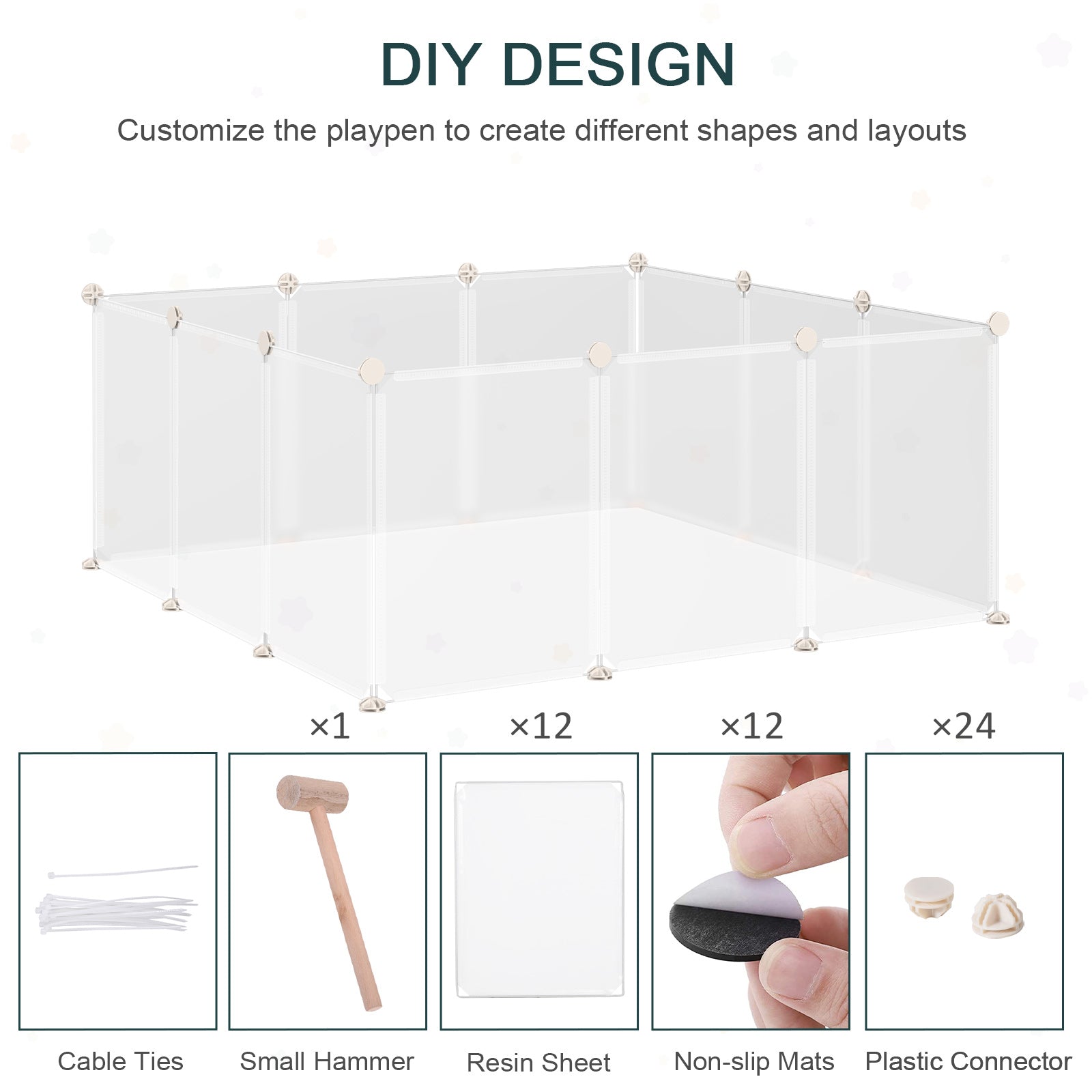 PawHut Small Animal Cage Plastic Chinchilla Cage 12 Panels for Bunny Chinchilla Guinea Pig, 18" x 14", White