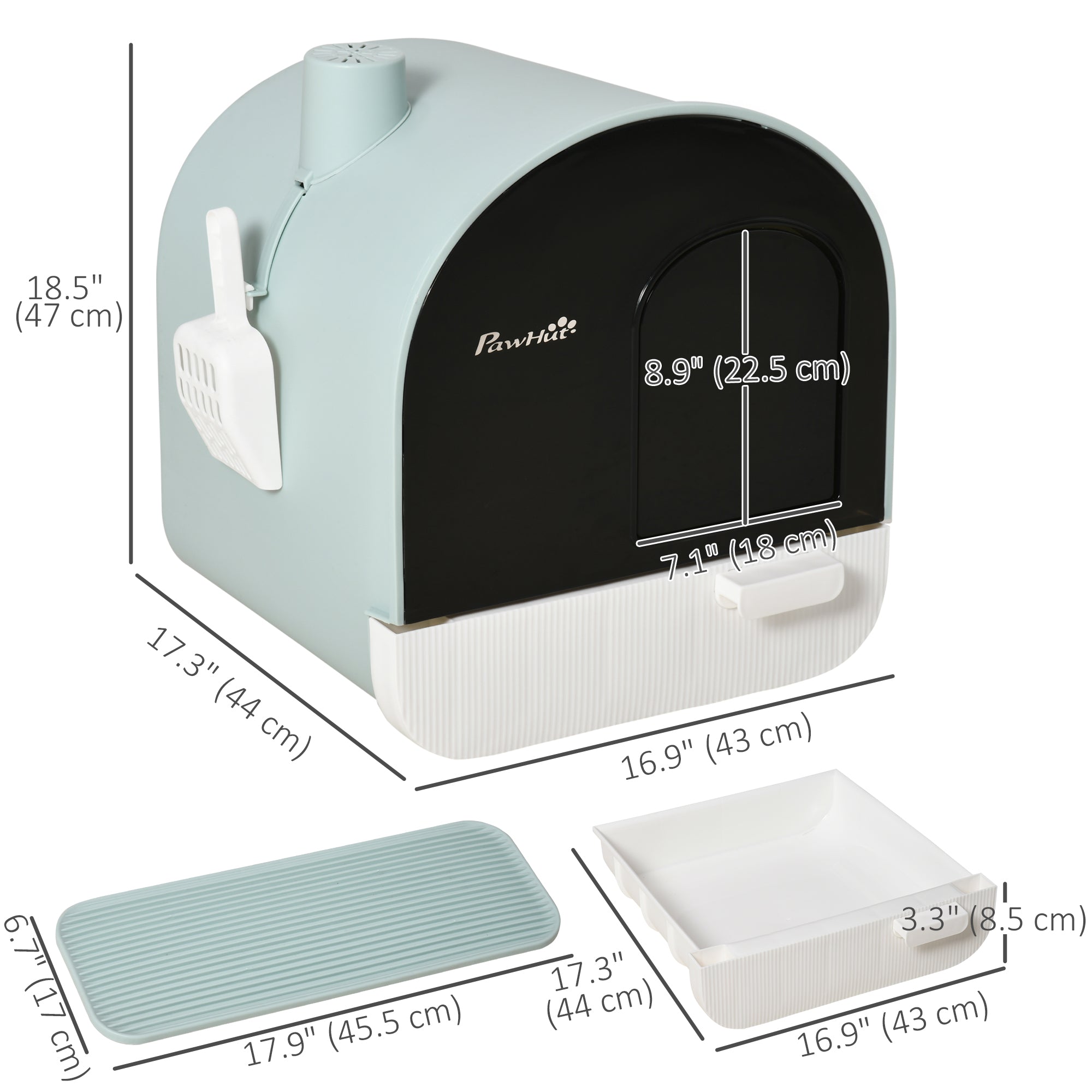 PawHut Cat Litter Box with Lid, Removable Tray, Scoop, Filter, Green