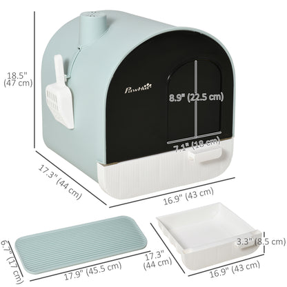 PawHut Cat Litter Box with Lid, Removable Tray, Scoop, Filter, Green