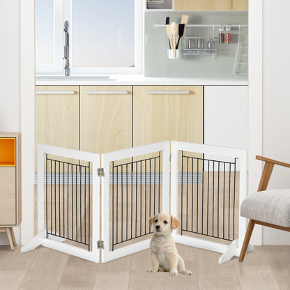 PawHut Freestanding Pet Gate, Folding Dog Gate with 2 Support Feet, 24" High, 3 Panels, for Small Dogs, Puppies, Indoor Use - White