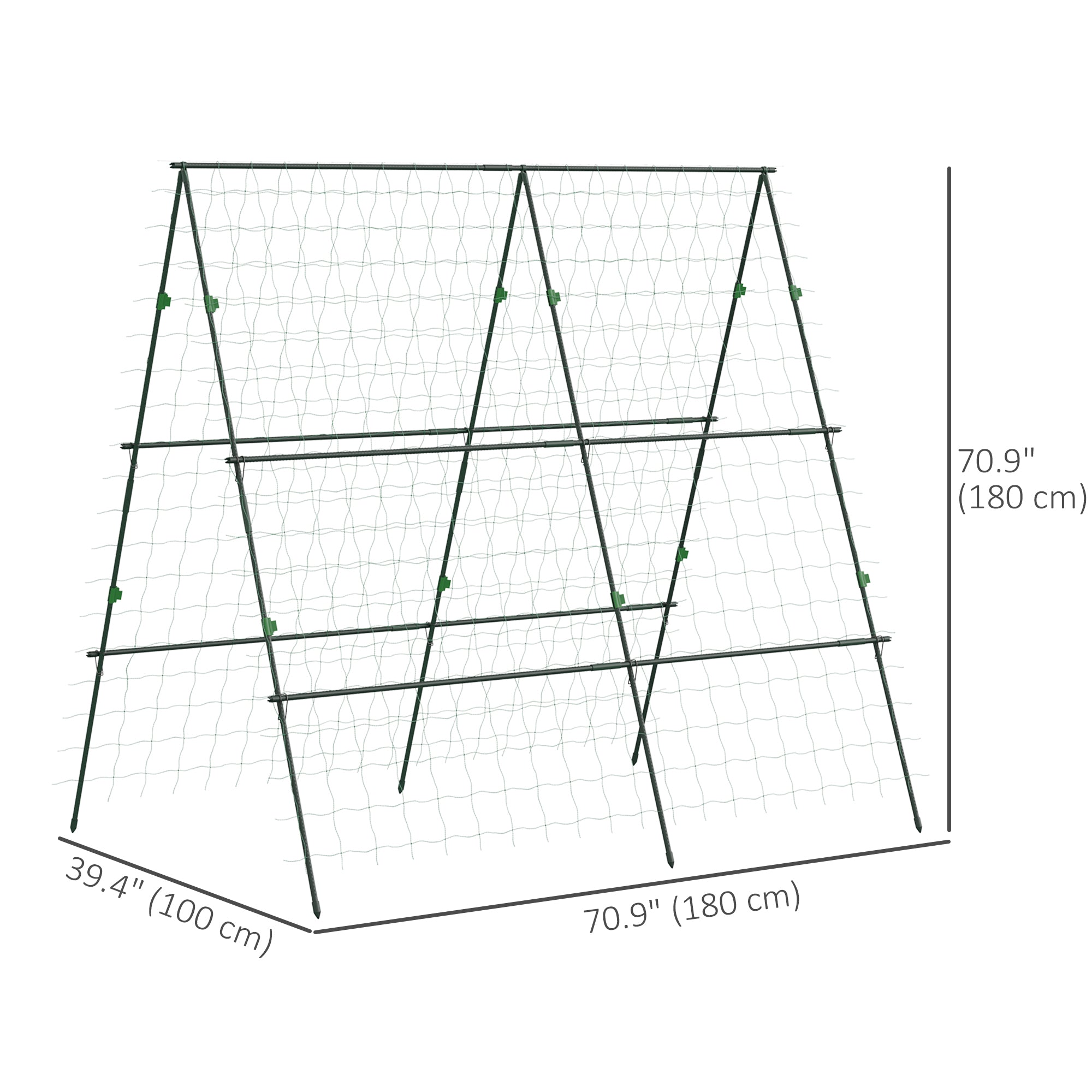 Outsunny Metal Cucumber Trellis with Netting for Climbing Plants Vegetables, A Frame Tomato Plant Support Tomato Trellis for Vegetable Garden, Patio, Balcony, Green