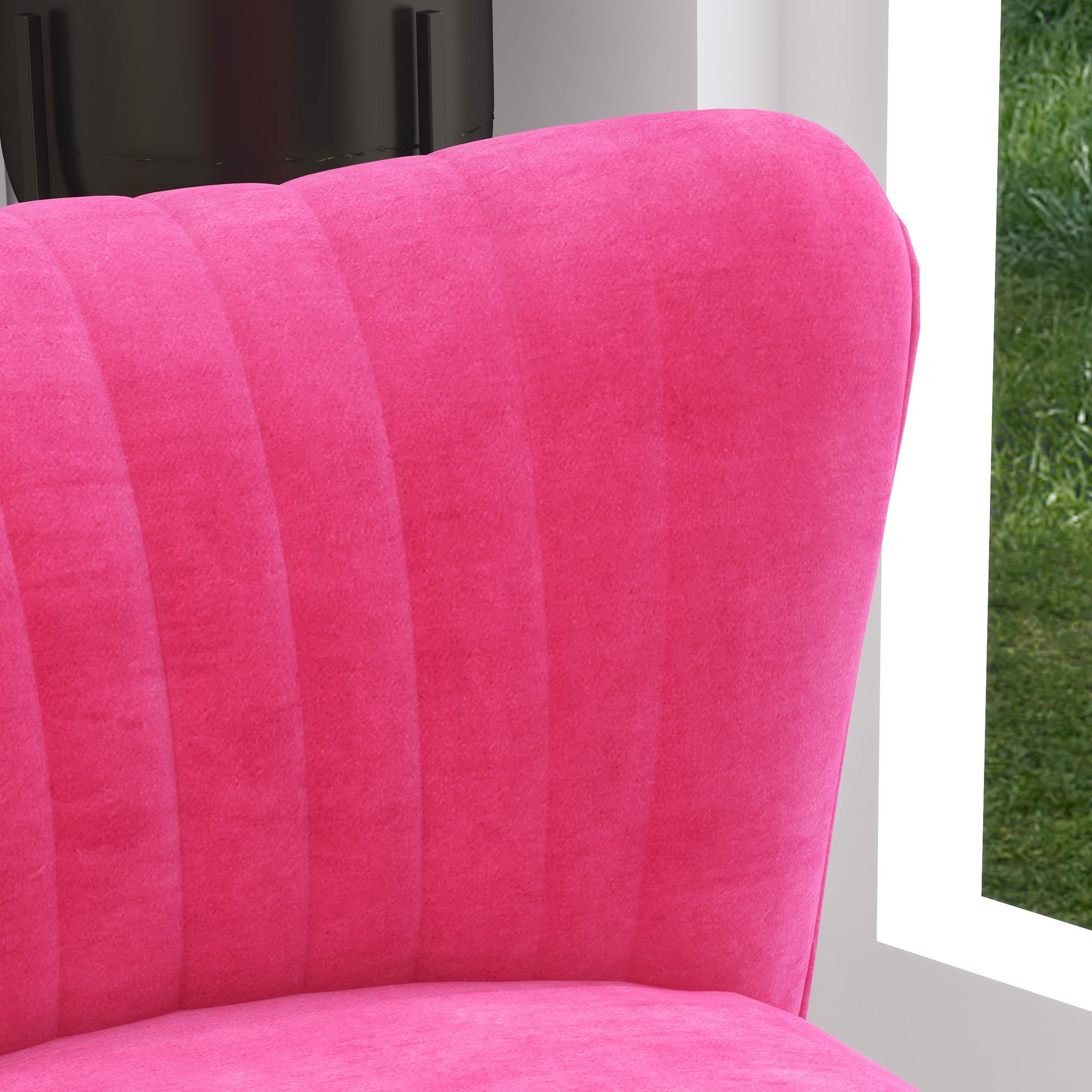 HOMCOM Velvet Lounge Chair, Modern Accent Chair for Living Room with Gold Steel Legs and Tufting Backrest, Pink