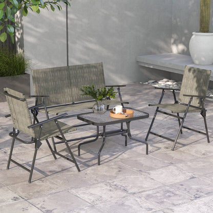 Outsunny Outdoor 4 Pieces Patio Furniture Set, Garden Set with Two Foldable Armchairs, a Loveseat & Glass Top Table, Mixed Brown