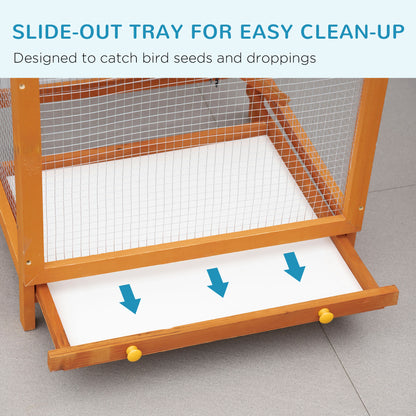 PawHut 65" Outdoor Wooden Birdcage Aviary with Pull Out Tray, Orange