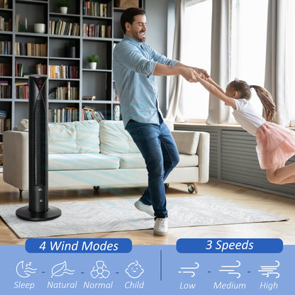 HOMCOM Freestanding Tower Fan Cooling for Home Bedroom with 3 Speed, 12h Timer, Oscillating, LED Sensor Panel, Remote Controller, Black