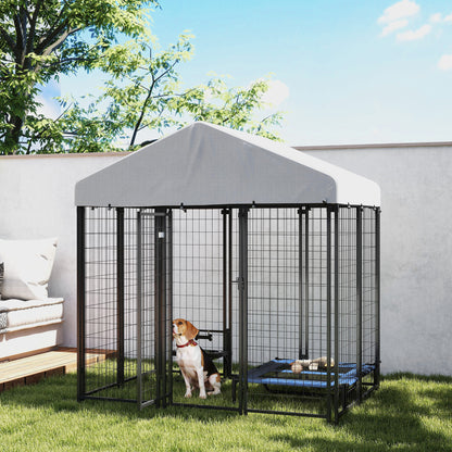 PawHut Outdoor Dog Kennel with Waterproof UV-Resistant Cover, for Medium and Small Dogs, 6' x 4' x 6', Silver