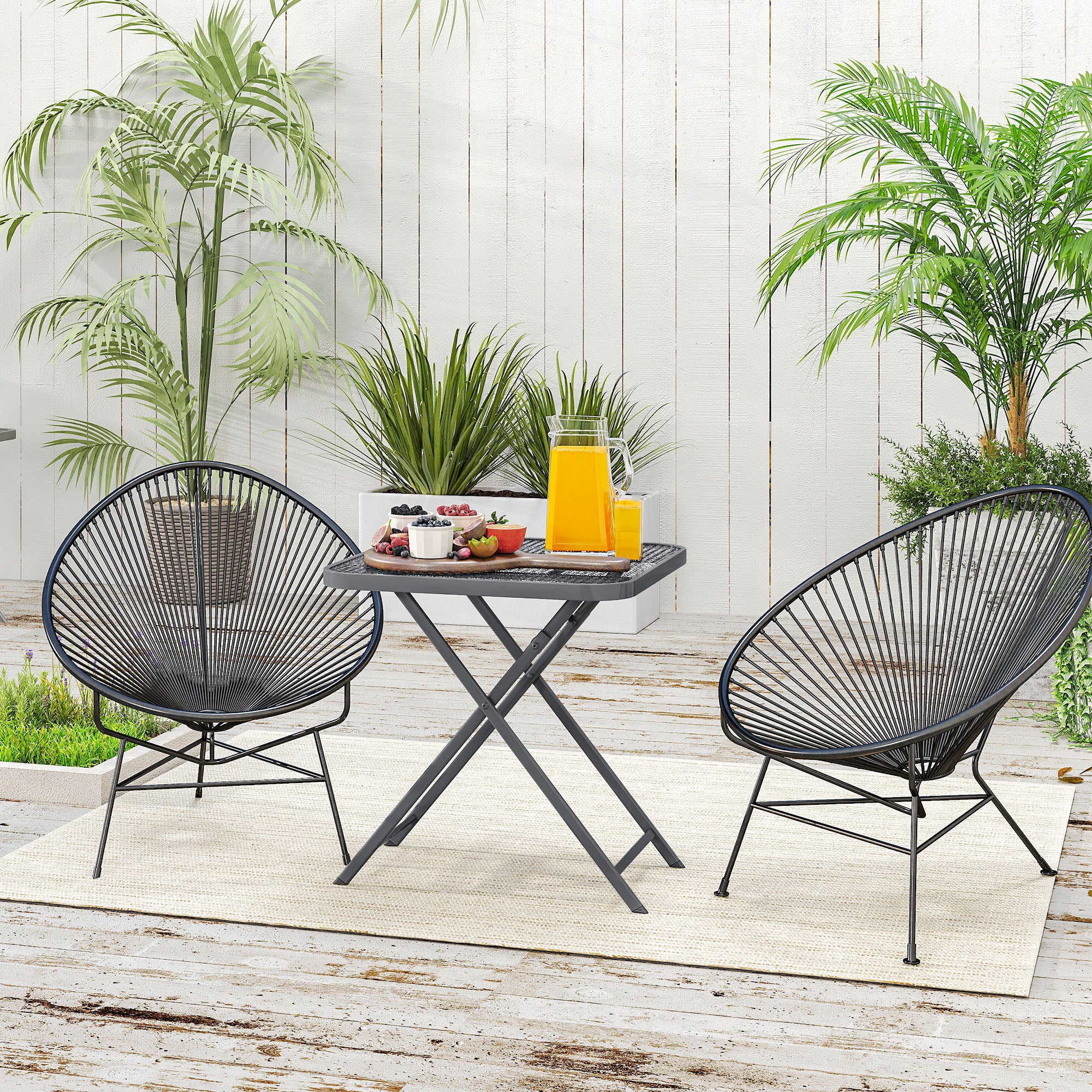 Outsunny 27.5" Square Outdoor Patio Table, Outdoor Folding Table with Grid Rattan-Like Top for Camping, Picnic, Light Grey