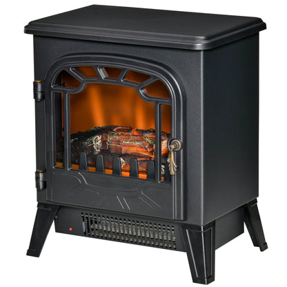 HOMCOM Freestanding Electric Fireplace Stove Heater with Realistic Flame Effect, Overheat Protection, 750W/1500W, Black