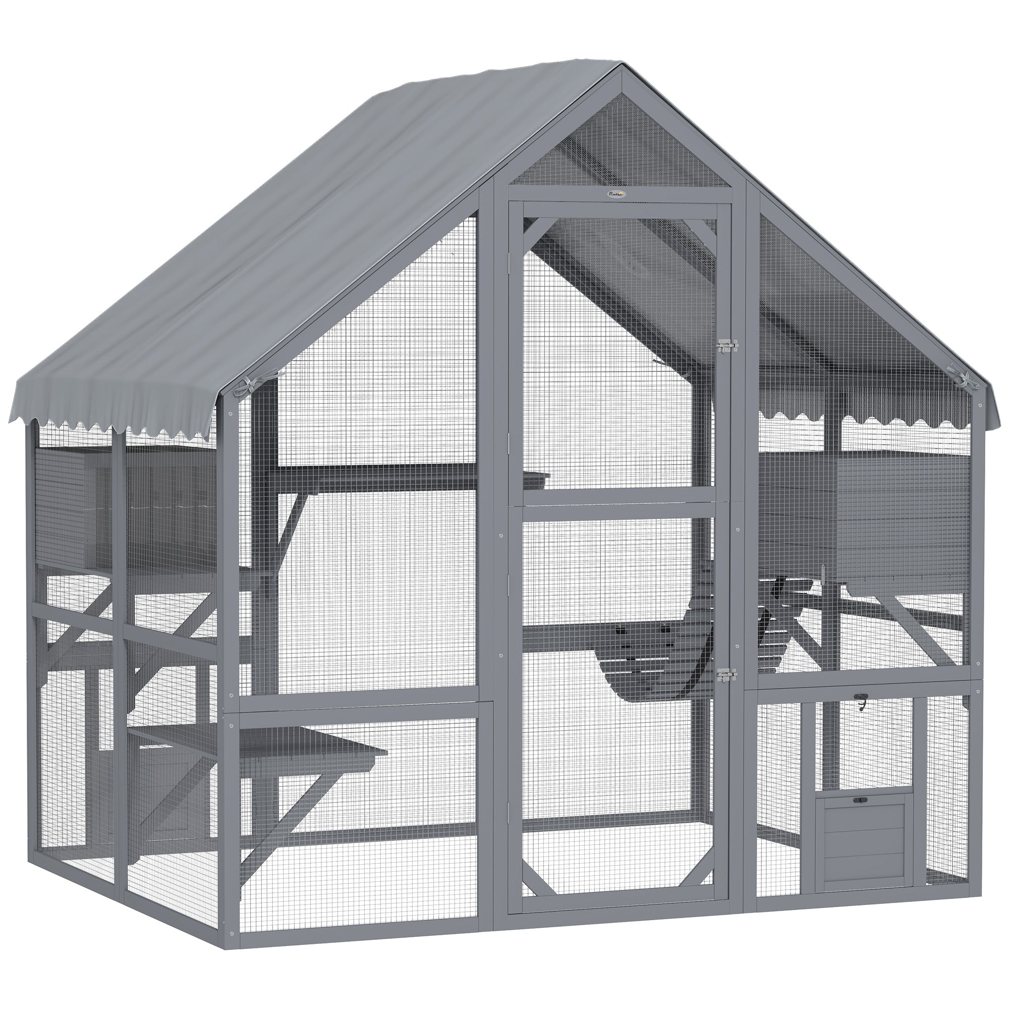PawHut Large Catio Outdoor with Waterproof Cover, 2 Resting Boxes, 4 Platforms, Bridge, for 2-4 Kittens, Grey