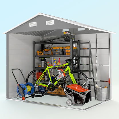 Outsunny 7.7' x 6.5' Outdoor Metal Garden Shed House Hut Gardening Tool Storage with Ventilation, Light Grey