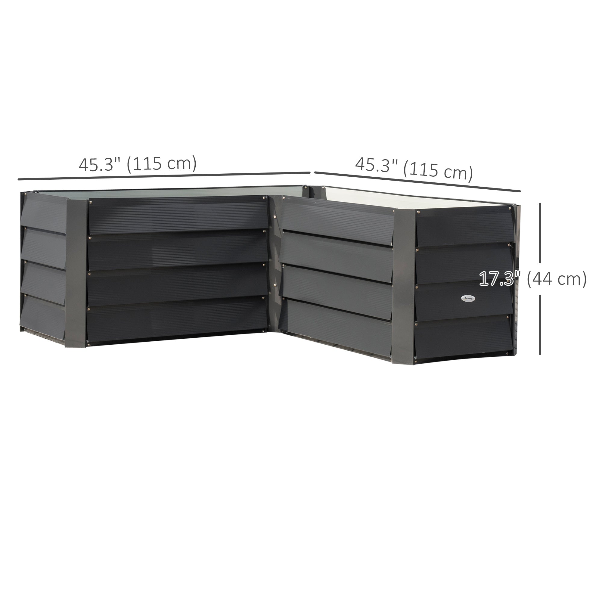 Outsunny 45" x 45" x 17" L-Shaped Galvanized Steel Raised Garden Bed for Vegetables, Flowers, Herbs, Dark Grey