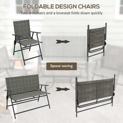 Outsunny Outdoor 4 Pieces Patio Furniture Set, Garden Set with Two Foldable Armchairs, a Loveseat & Glass Top Table, Mixed Brown