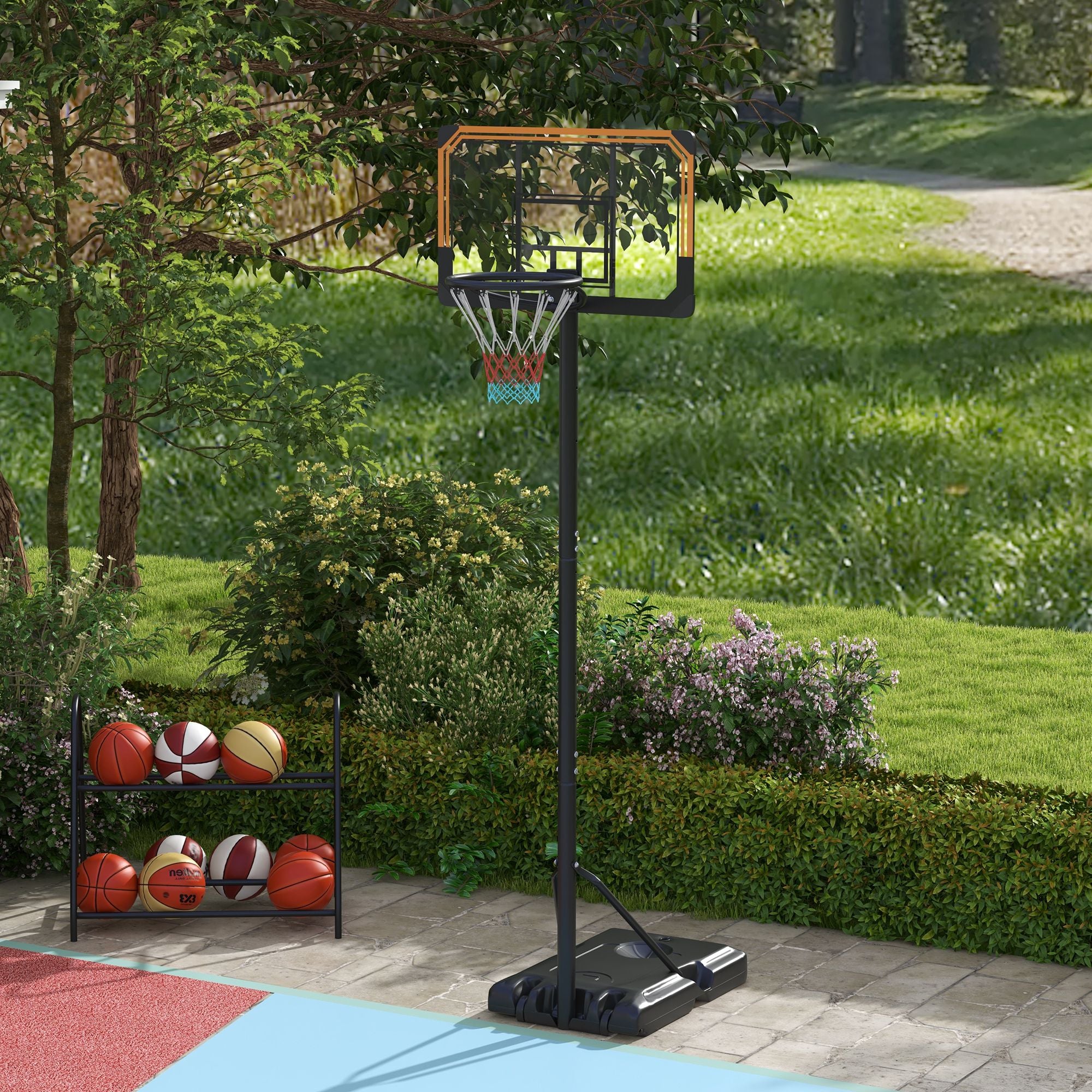 Soozier 6-7ft Basketball Hoop, Freestanding Basketball System with 18" Shatterproof Backboard and Weighted Base