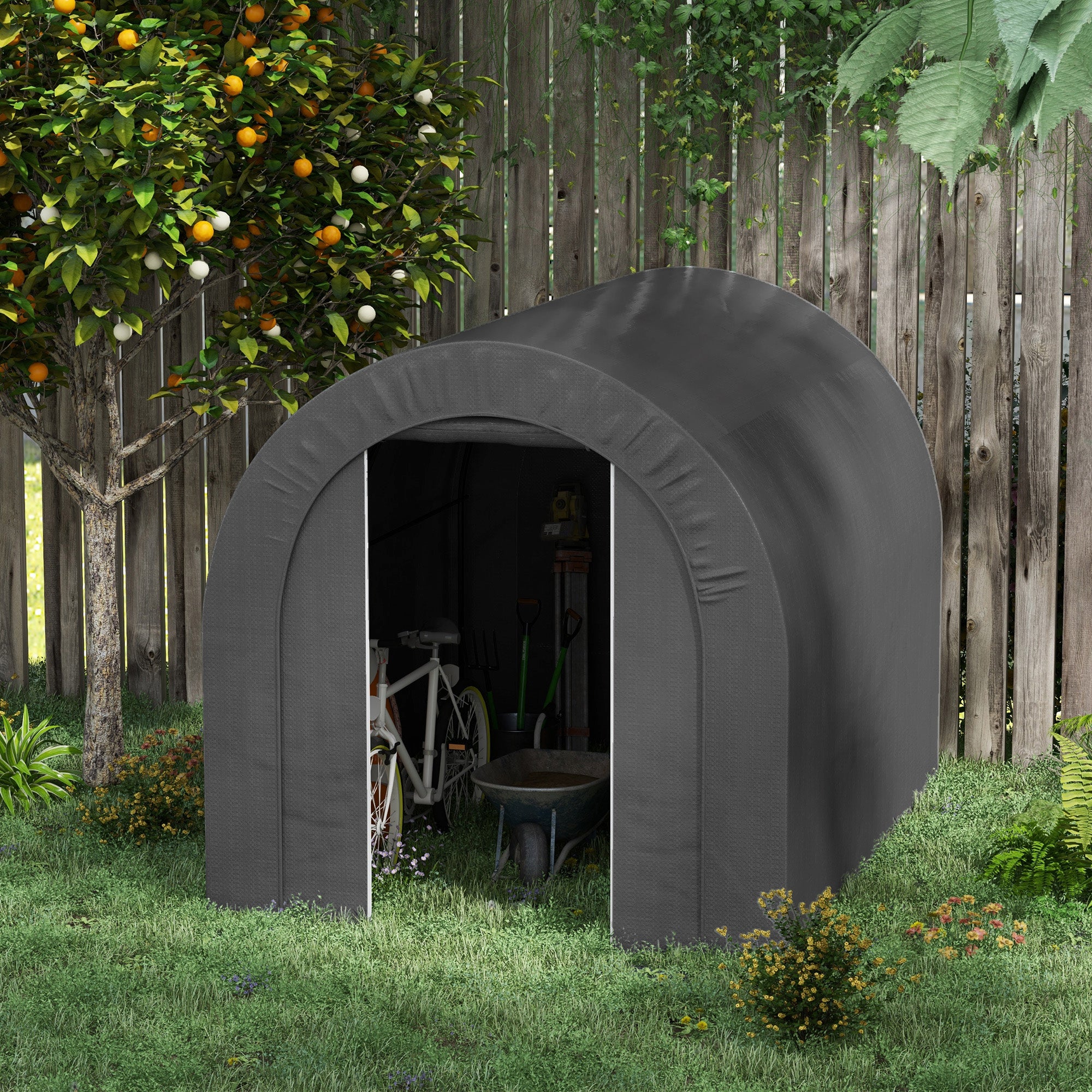 Outsunny 6' x 8' Outdoor Storage Shed, Heavy Duty Galvanized Steel Portable Shed for Bike, Motorcycle, Garden Tools, Dark Grey