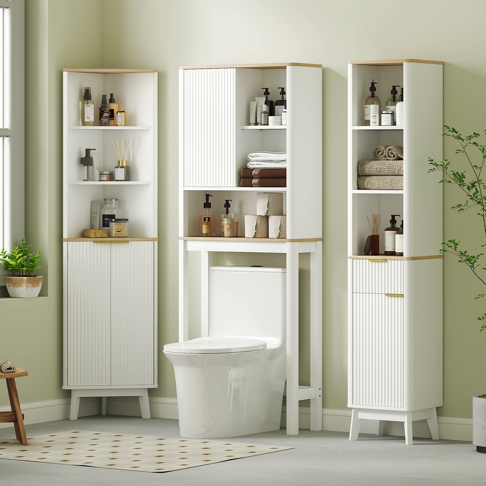 HOMCOM Over The Toilet Storage Cabinet, Bathroom Space Saver Cabinet with Adjustable Shelf, Bathroom Organizer, White