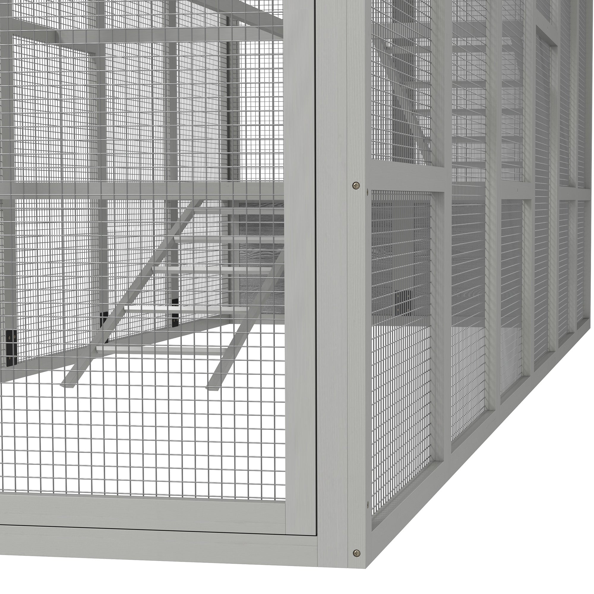 PawHut 142" Outdoor Wooden Chicken Coop with Run, Ramps, Perches, Storage, Combinable Design for 6 - 10 Chickens, Grey