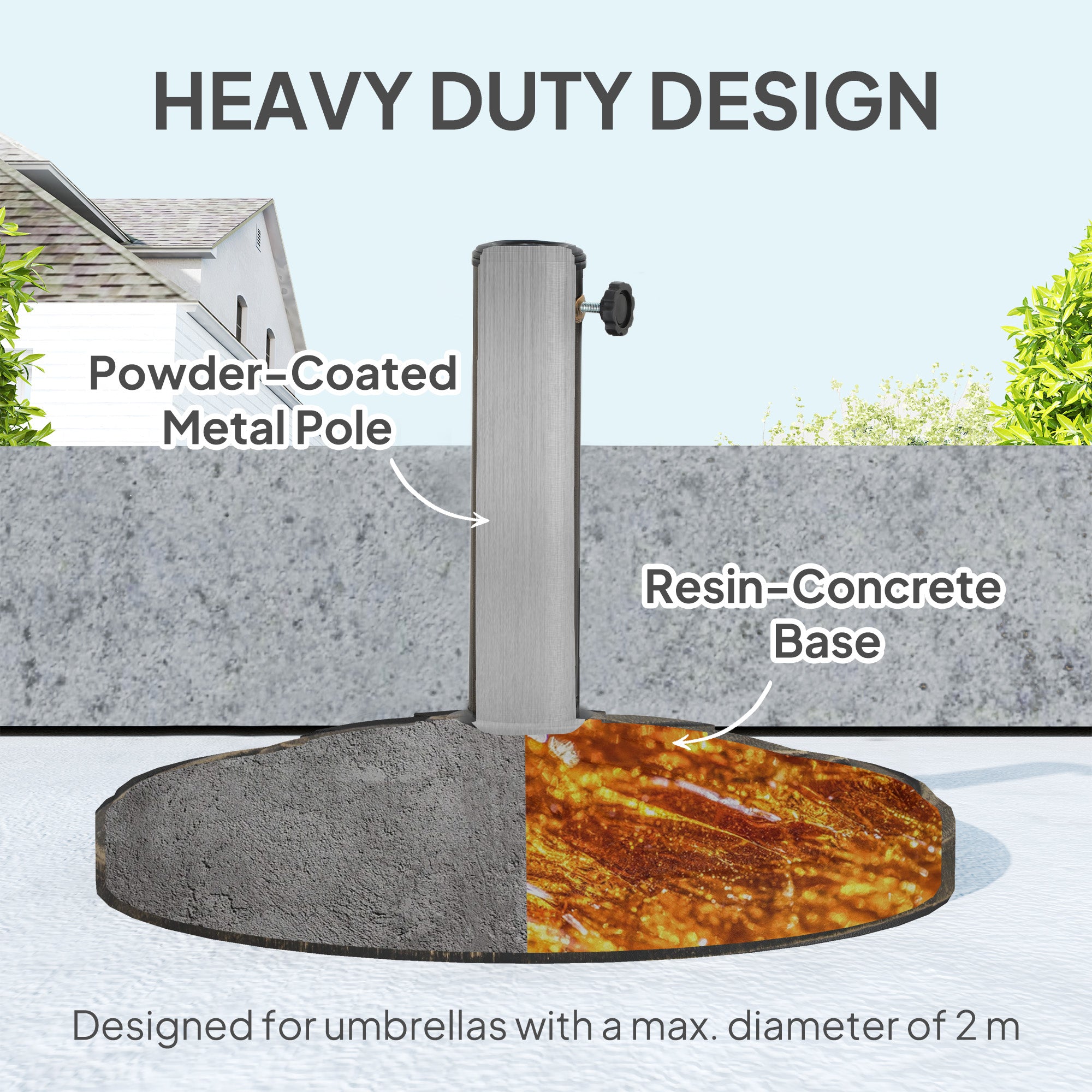 Outsunny Round Patio Umbrella Base, 26 lbs Resin Umbrella Stand Base, Outdoor Umbrella Stand for 1.3"/1.5"/1.9" Umbrella Poles for Outdoor, Lawn, Poolside, Bronze
