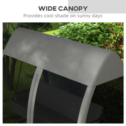 Outsunny 3-Seater Outdoor Swing Chair Chaise Lounger Bed Garden Hammock with Steel Stand, Canopy Netting Walls, Dark Grey