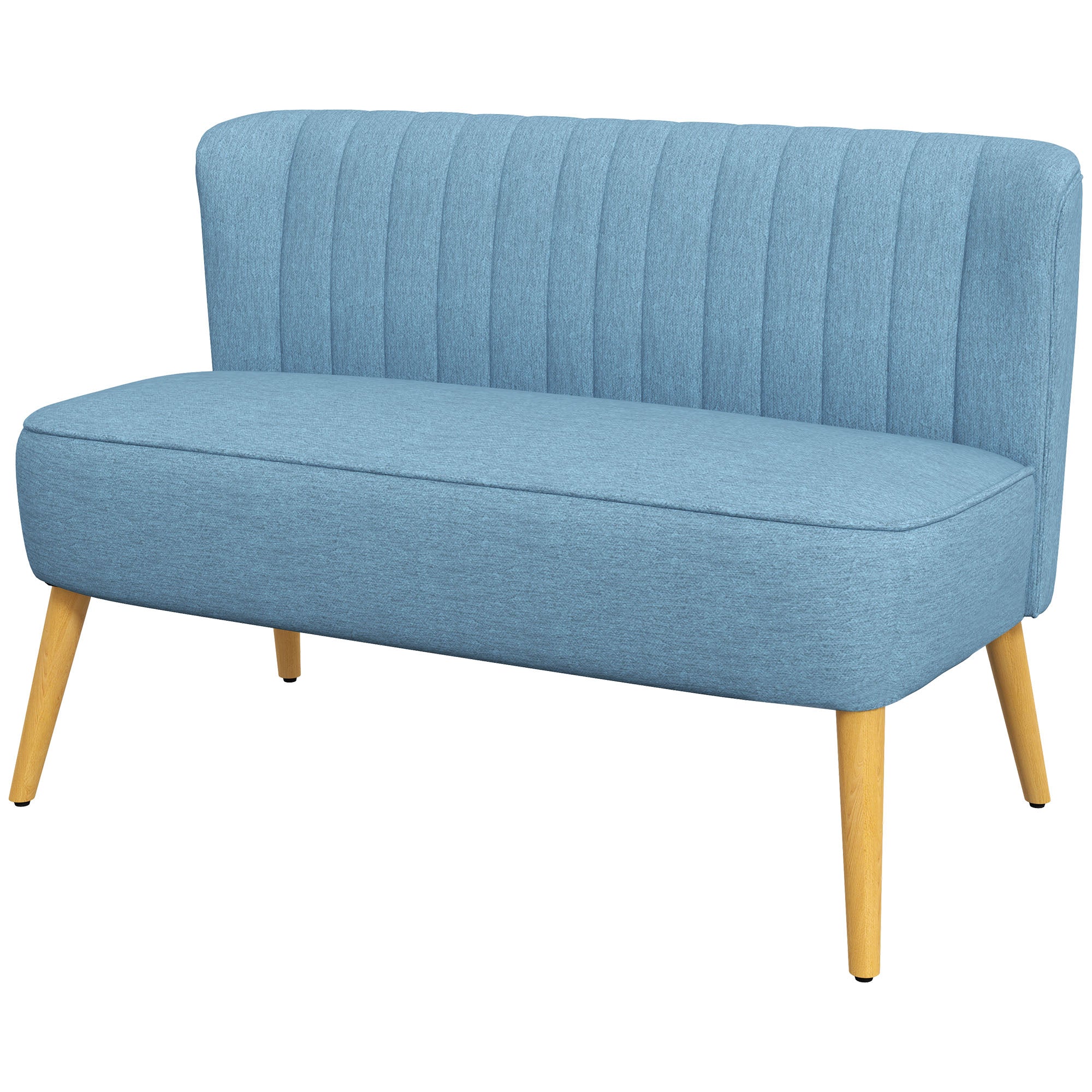 HOMCOM Modern 2 Seat Sofa for Bedroom, Upholstered Two Seater Couch with Rubber Wood Legs, Blue