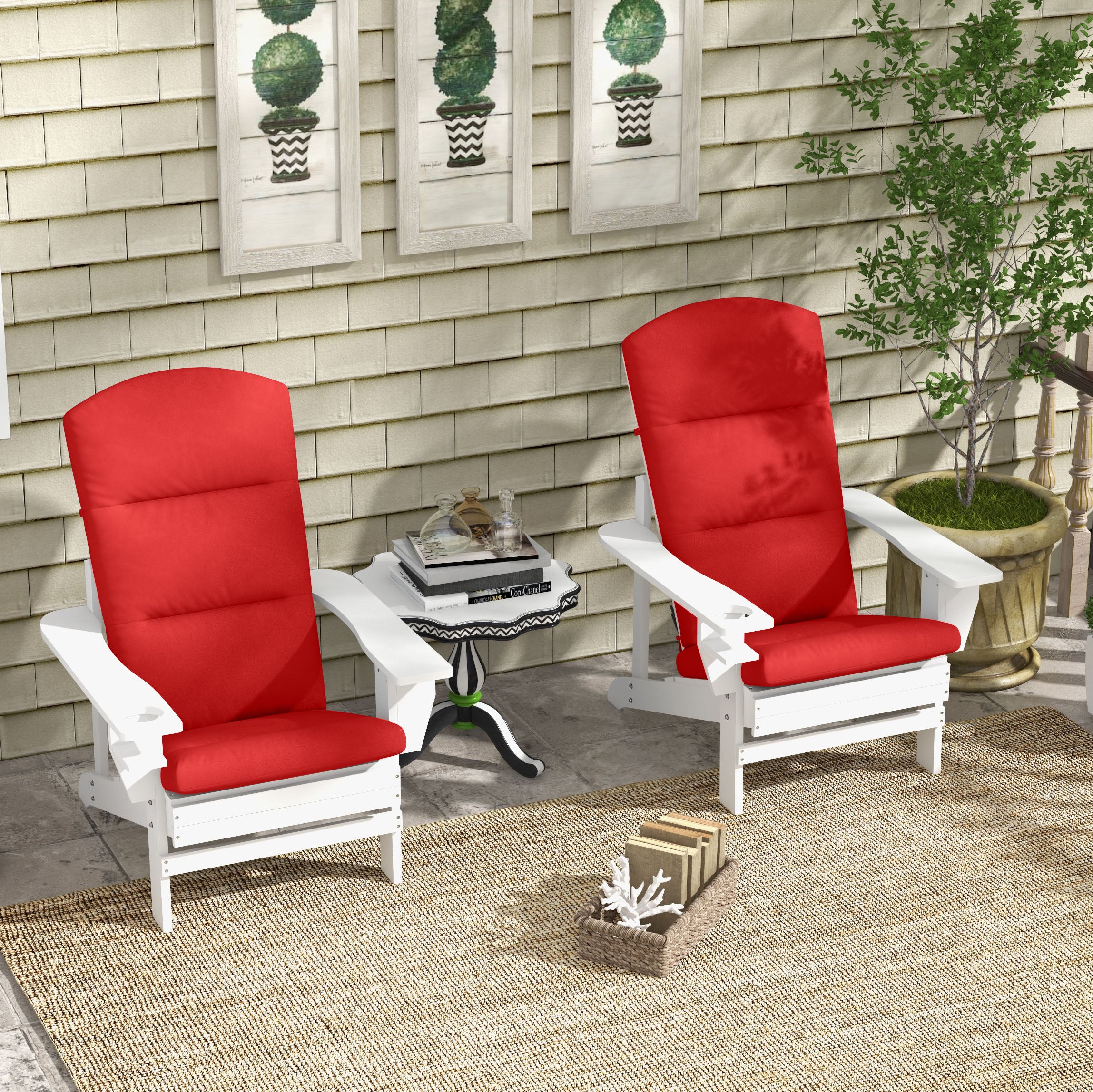 Outsunny Patio Chair Cushions for Adirondack Chair Replacement Cushions with Back and Ties, Set of 2, Wine Red