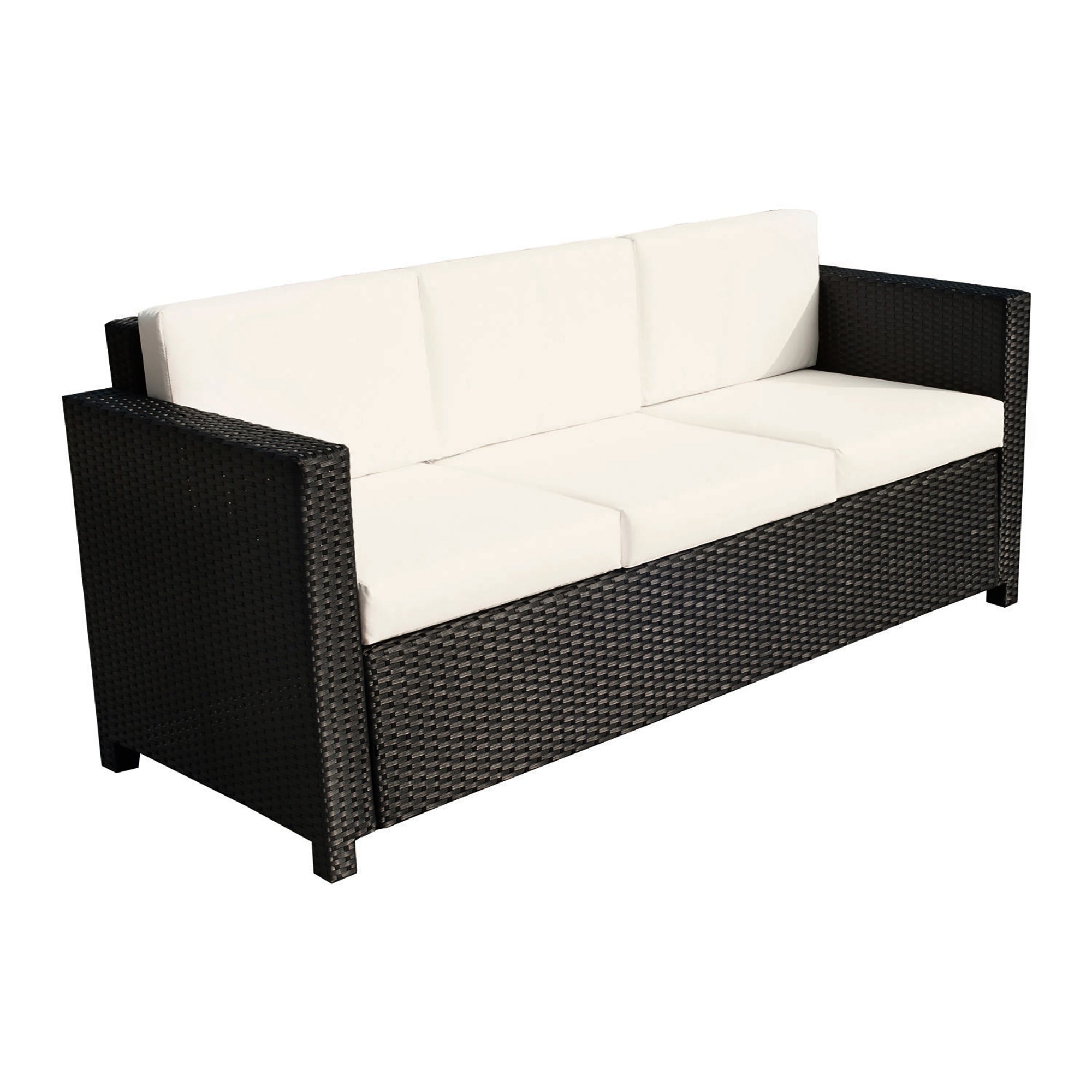 Outsunny Deluxe 3 Seat Rattan Wicker Sofa Garden Outdoor Patio Furniture with Cushion, Cream White
