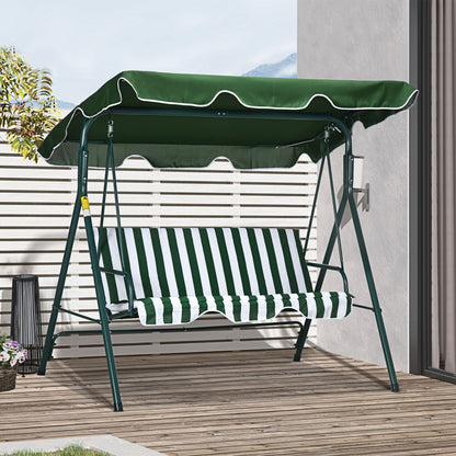 Outsunny 3-Seater Outdoor Porch Swing with Adjustable Canopy, Patio Swing Chair for Garden, Poolside, Backyard, Green and White