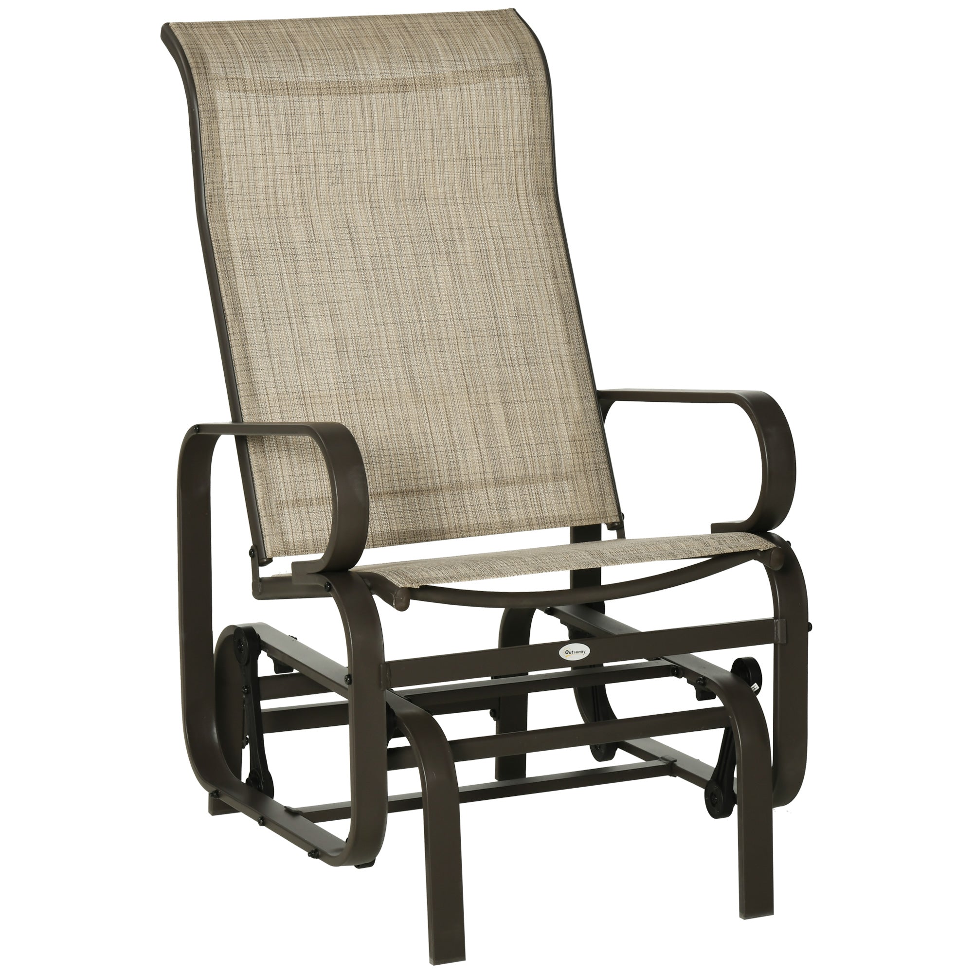 Outsunny Patio Glider with Breathable Mesh Fabric, Outdoor Glider Chair, Garden Rocking Gliding Seat for Patio, Yard, Porch, Brown Flaxen