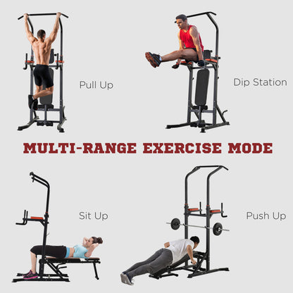 Soozier Foldable Power Tower Pull Up Dip Station with Adjustable Weight Bench for Home Gym Strength Training Fitness