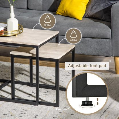HOMCOM Nesting Coffee Table Set of 3, Modern End Tables with Black Metal Frame for Living Room Home Furniture, Natural