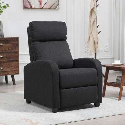 HOMCOM Fabric Recliner Chair, Manual Home Theater Seating, Single Reclining Sofa Chair with Padded Seat for Living Room, Black