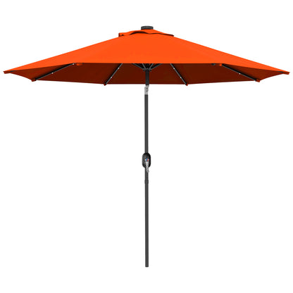 Outsunny 9ft Solar Patio Umbrella Outdoor Sunshade 24 LED Lights Tilt Canopy Orange