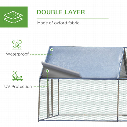 PawHut 9.8' x 26.2' Metal Chicken Coop, Galvanized Walk-in Hen House, Poultry Cage with 1.25" Tube, Waterproof UV-Protection Cover for Rabbits, Ducks