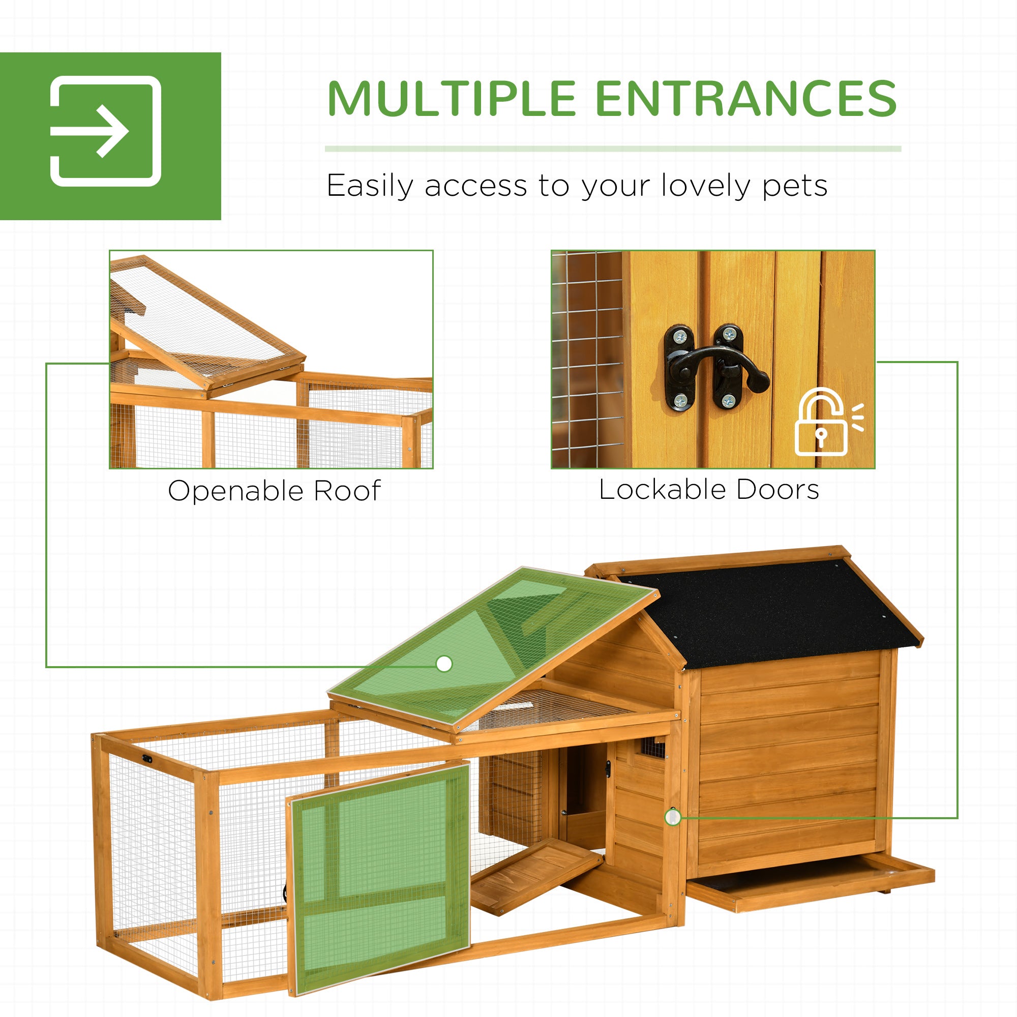 PawHut 2-Tier Chicken Coop, Wooden Hen House, Poultry Habitat Outdoor Backyard with Removable Tray, Nesting Box, Outside Run, Ramp, 71"x36"x31"
