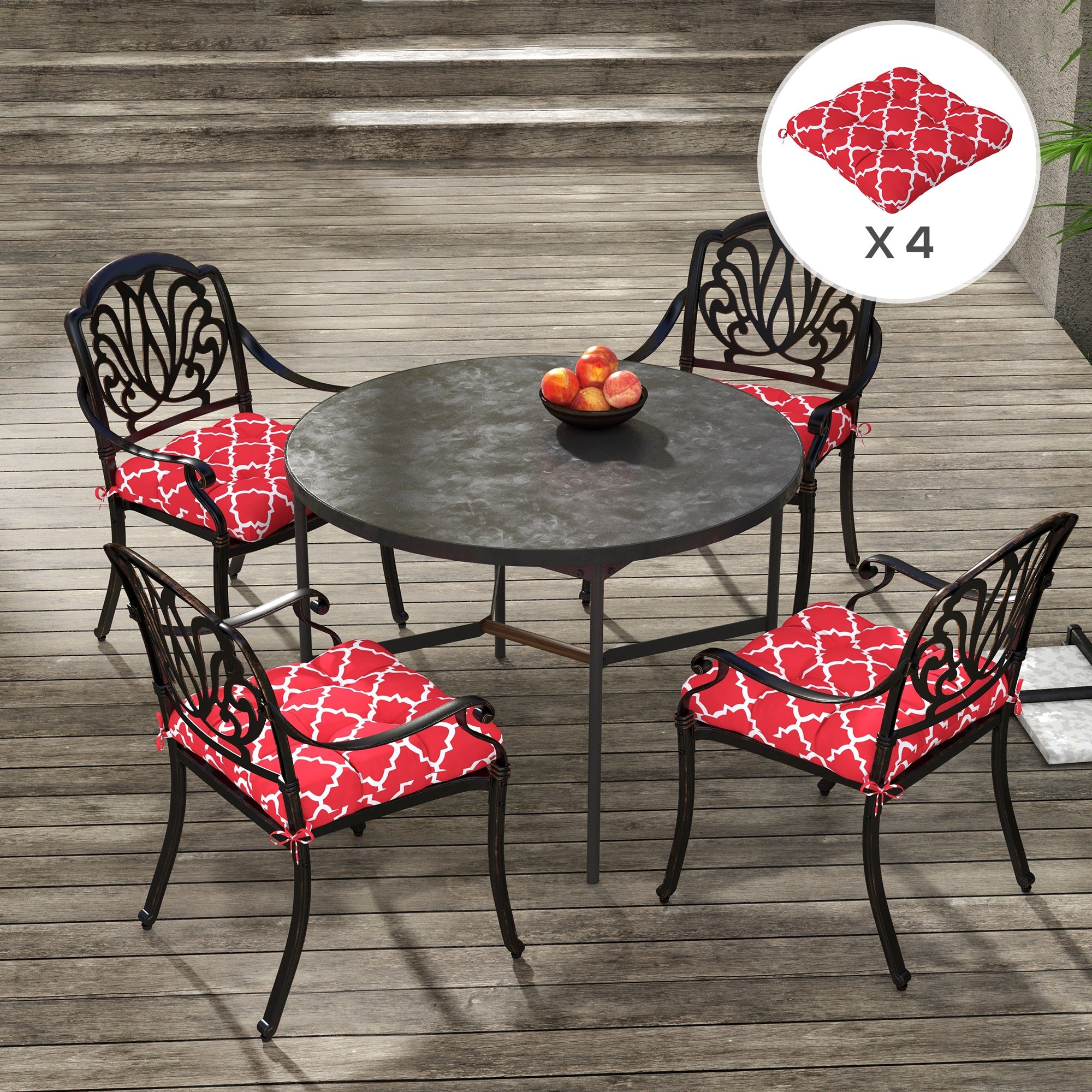 Outsunny 4-Piece Seat Cushion Pillows Replacement, Patio Chair Cushions Set with Ties for Indoor Outdoor