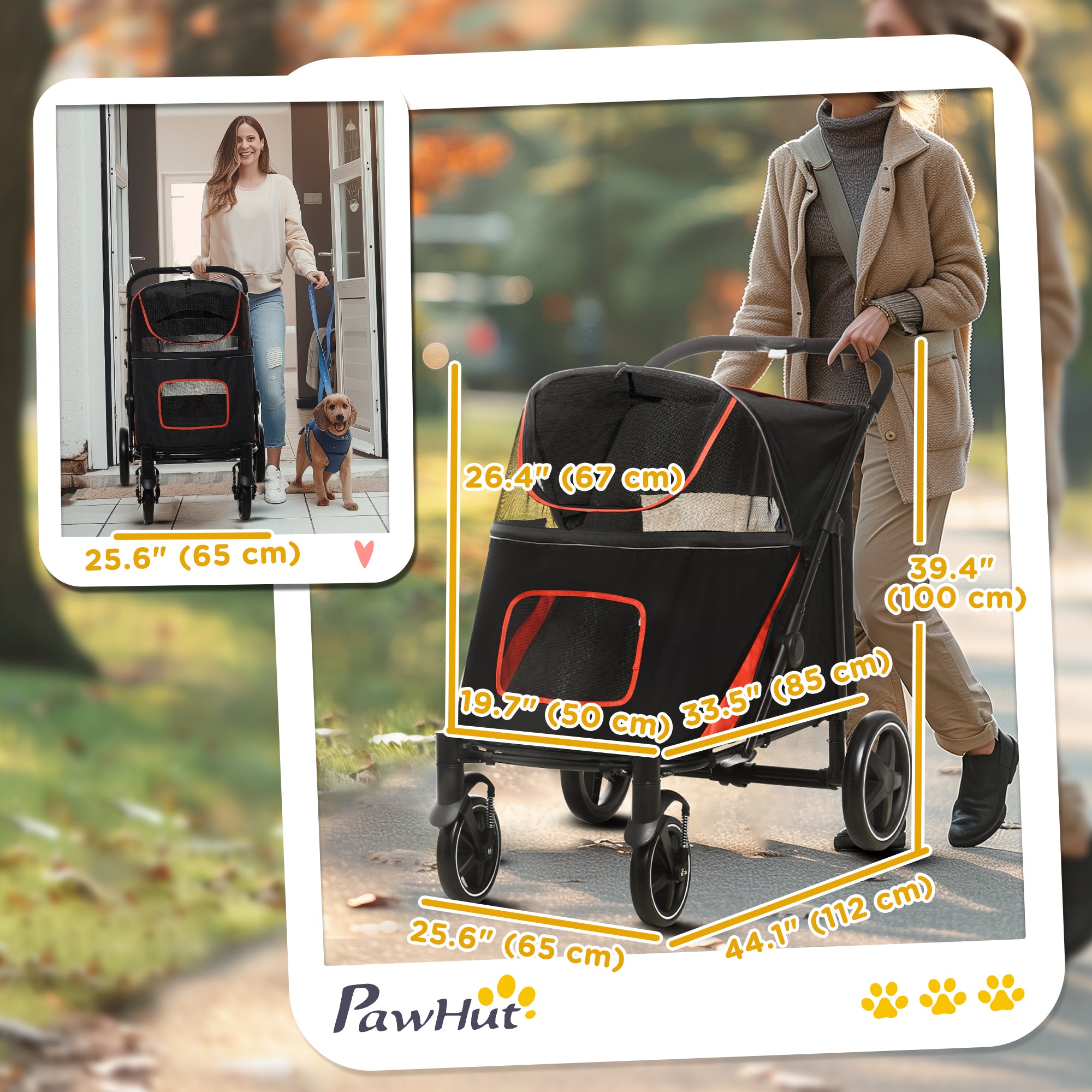 PawHut Foldable Pet Stroller with Universal Front Wheels, Shock Absorber, Dog Cat Carriage for Large & Medium Dogs, Black