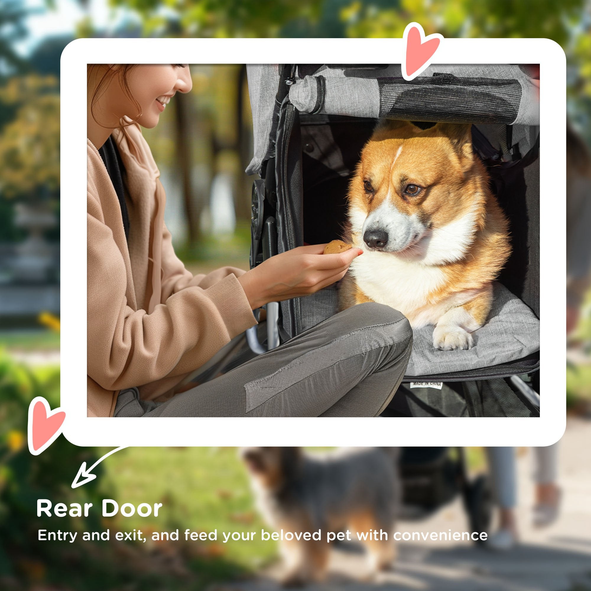 PawHut Pet Stroller with 3 Wheels, One-click Folding Design, Adjustable Canopy, Zippered Mesh Window Door, Grey