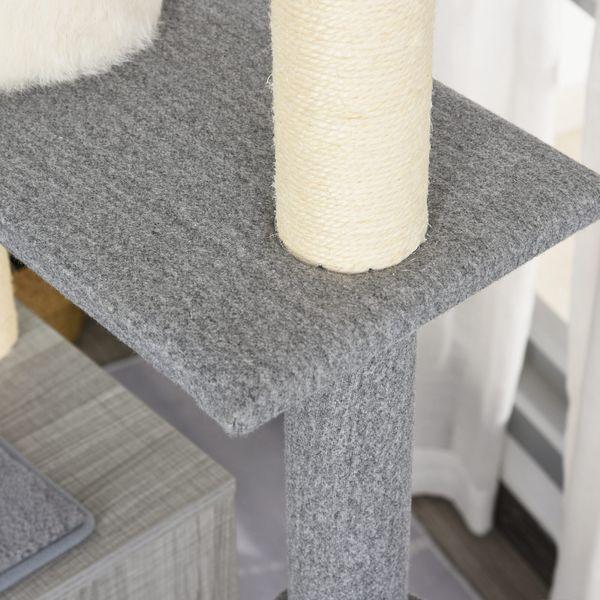 PawHut Multi-level Cat Tree with Scratching Posts House and Baskets Grey White