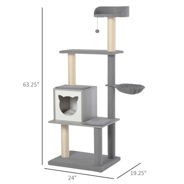 PawHut Multi-level Cat Tree with Scratching Posts House and Baskets Grey White